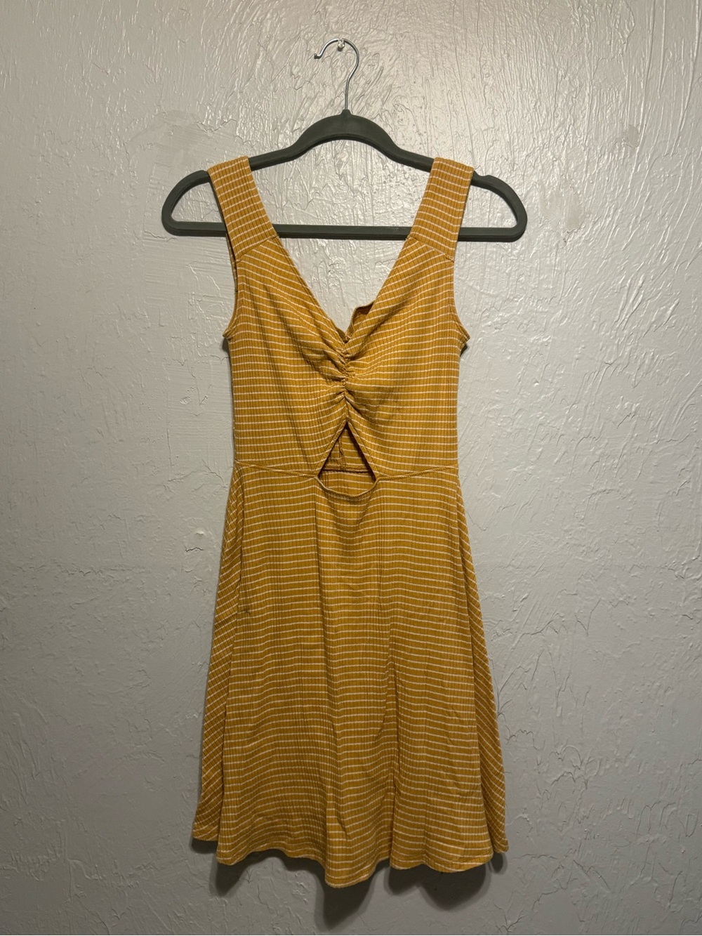 Abercrombie & Fitch Yellow Striped Twist-Front Mini Dress